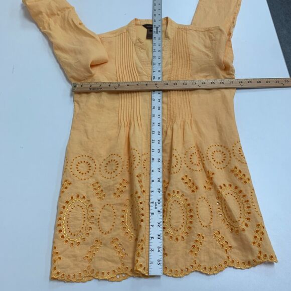 Multiples Linen Blend Shirt Womens XS Extra Small Eyelet Tab Sleeve Pintuck Top - Picture 7 of 13